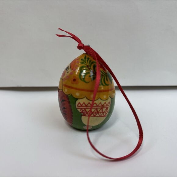 Matryoshka Wooden Doll Egg Hand Painted Babushka Russia Christmas Ornament - Picture 4 of 9